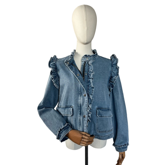 Veveret Jacket Ruffled Denim Light Wash M - Picture 5 of 15